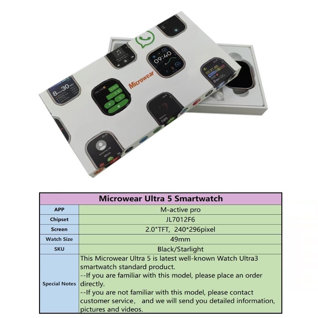 Smartwatch Watch Whatsapp - Réponses rapides WhatsApp, montre connectée Ultra5,